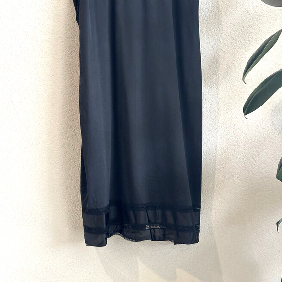 Vintage Womens Adonna Black Slip Dress 40/M Satin/Lace Lingerie Union Made USA - Picture 3 of 8